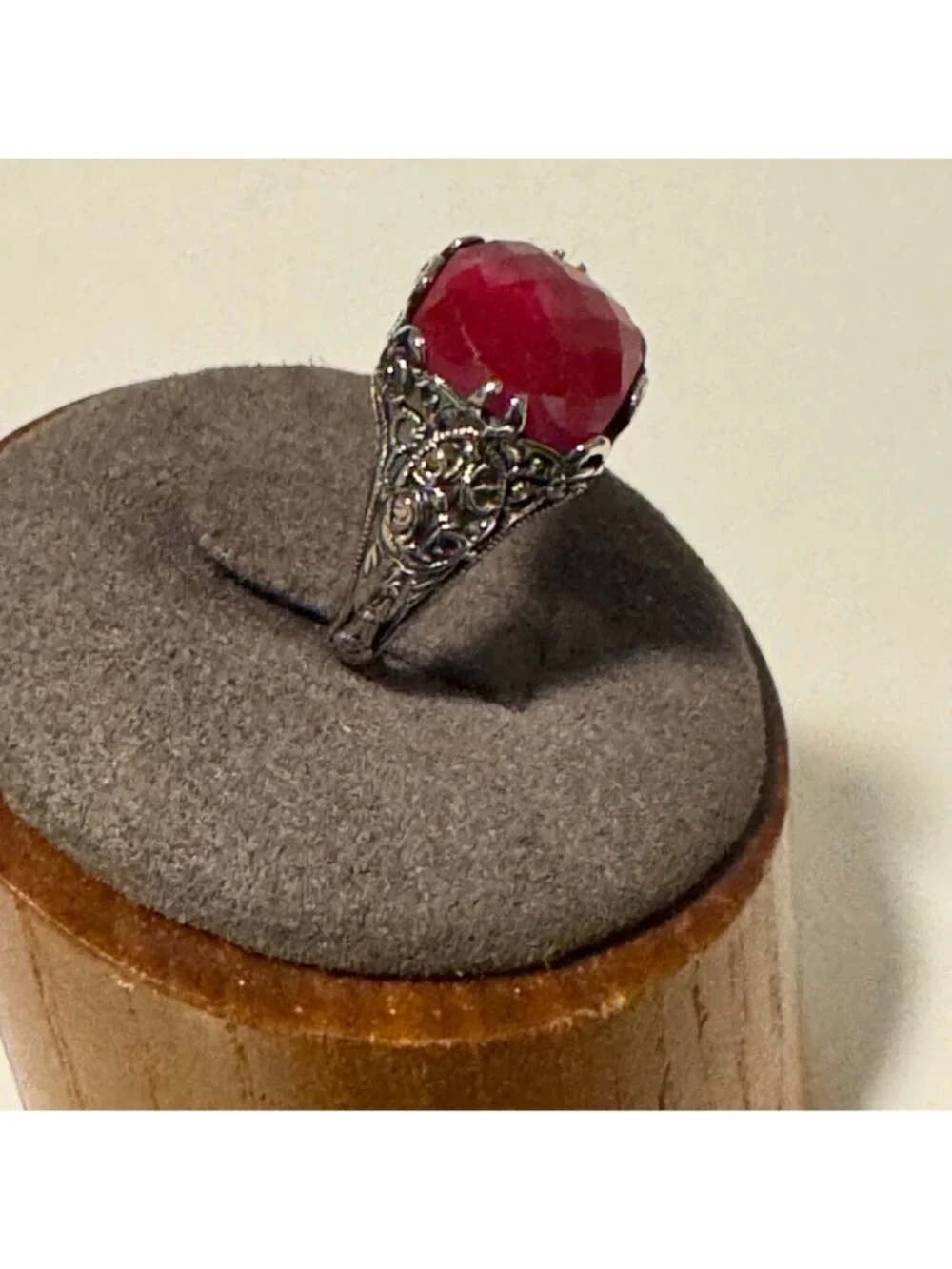 Solid Sterling Silver 925 Indian Ruby Corundum Scroll Design Ring Size 6
